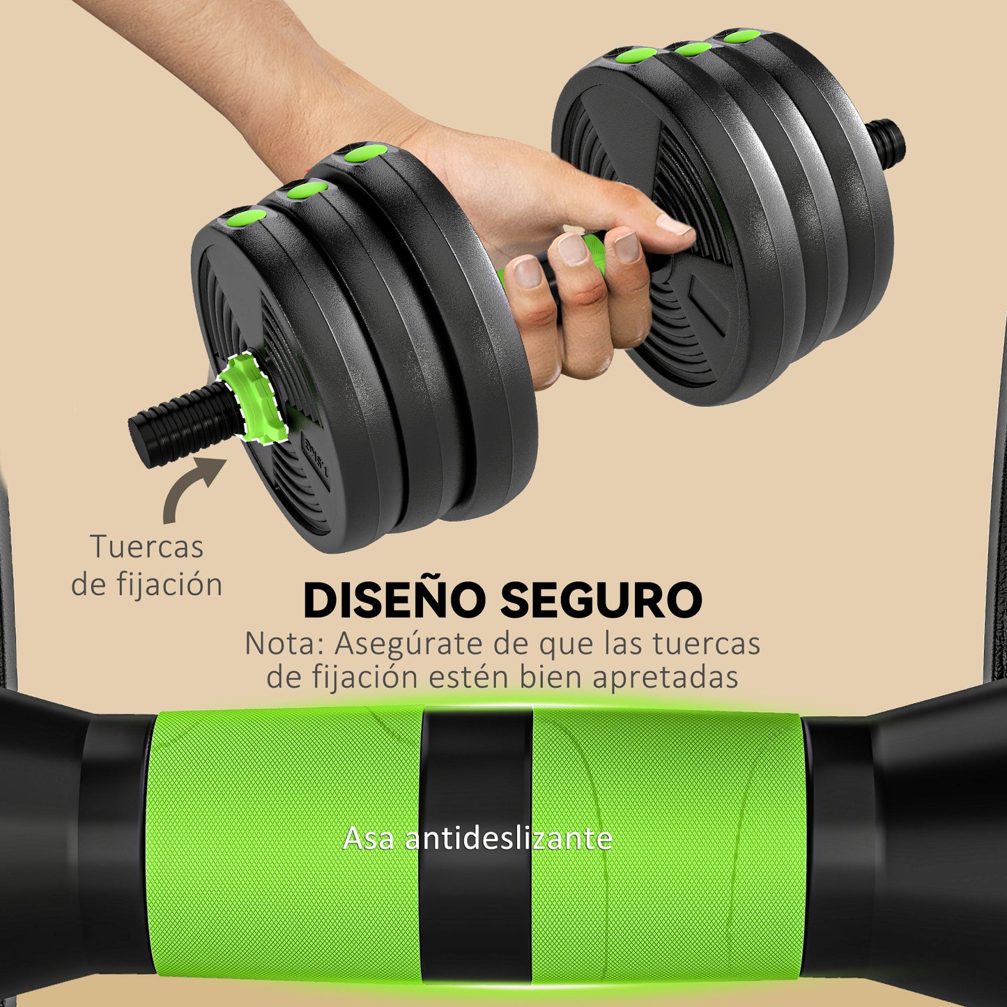 Sportnow 3 in 1 Adjustable Dumbbell Set 20kg, Weight Set with Connecting Bar and Non-Slip Handle, Weights and Dumbbells